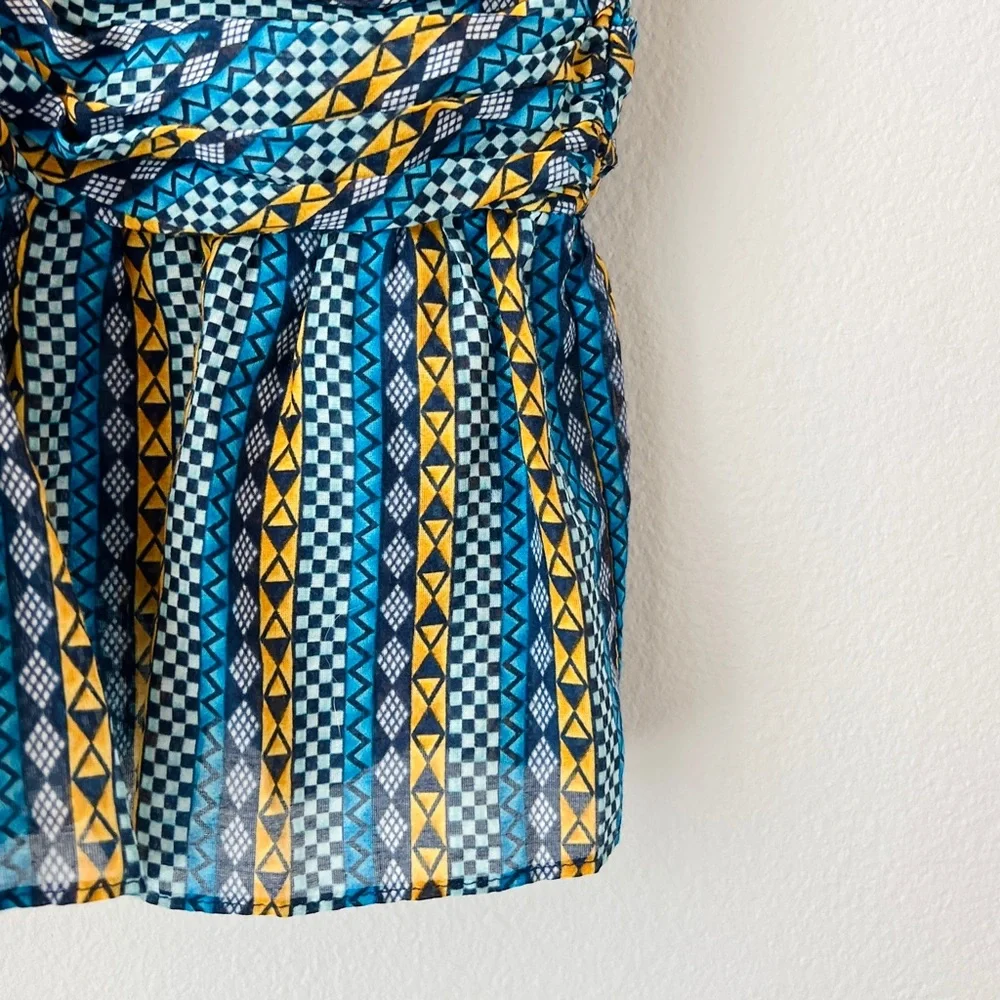 BCBGMAXAZRIA One Shoulder Puff Sleeve Top Cotton Silk Boho Statement XS NWOT - Picture 3 of 10